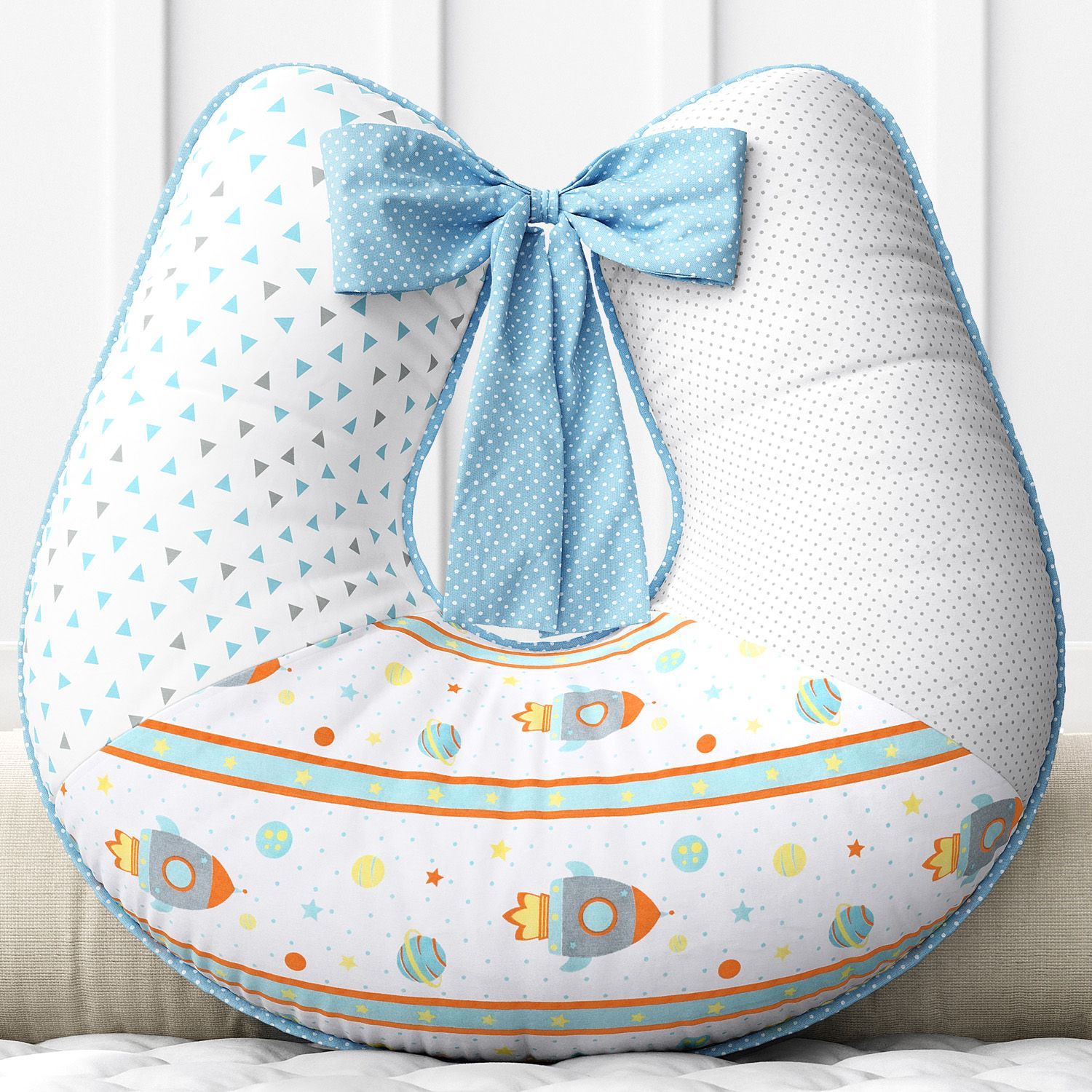 Quarto de Bebê Completo Astronauta Patchwork Azul 17 Peças