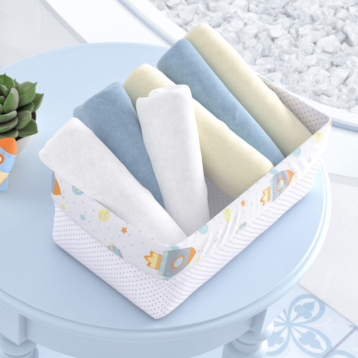 Quarto de Bebê Completo Astronauta Patchwork Azul 17 Peças