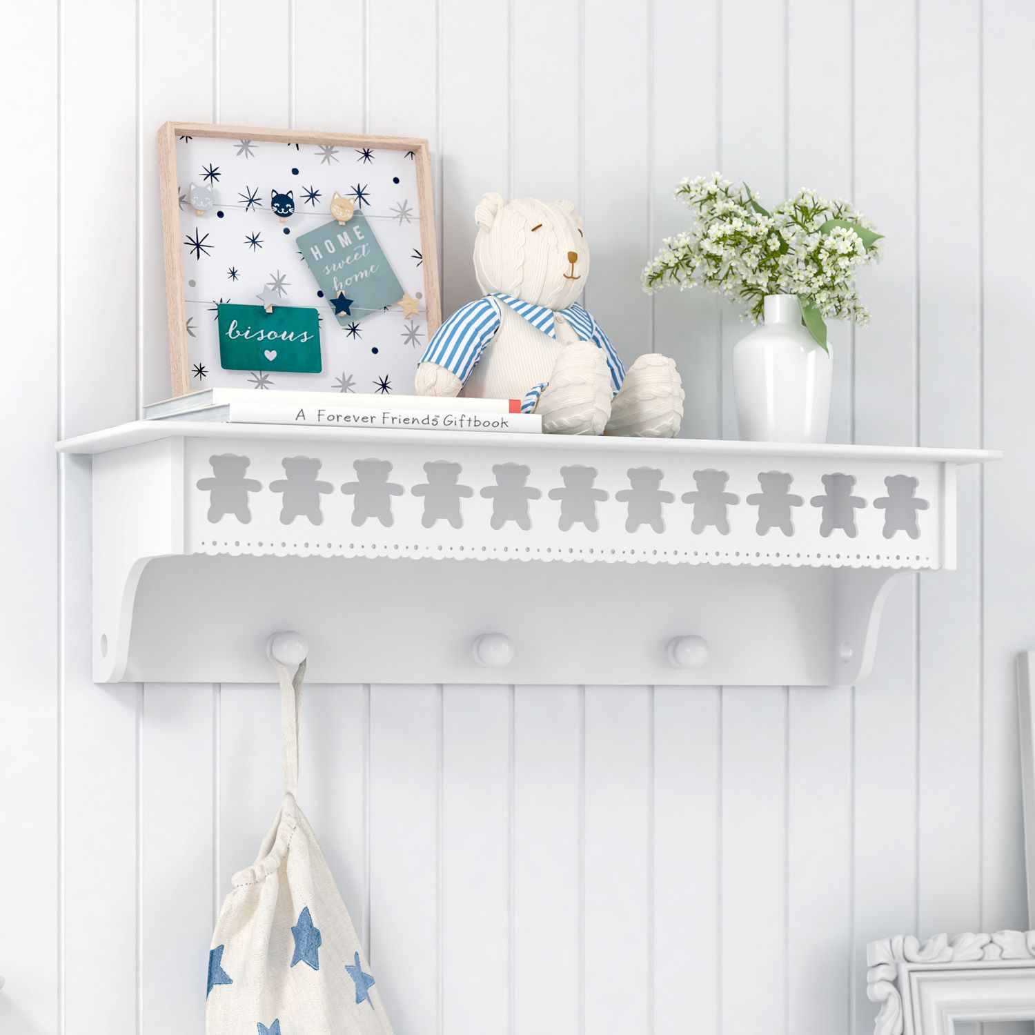 Prateleira com Cabideiro Ursinho Theodore Rosa