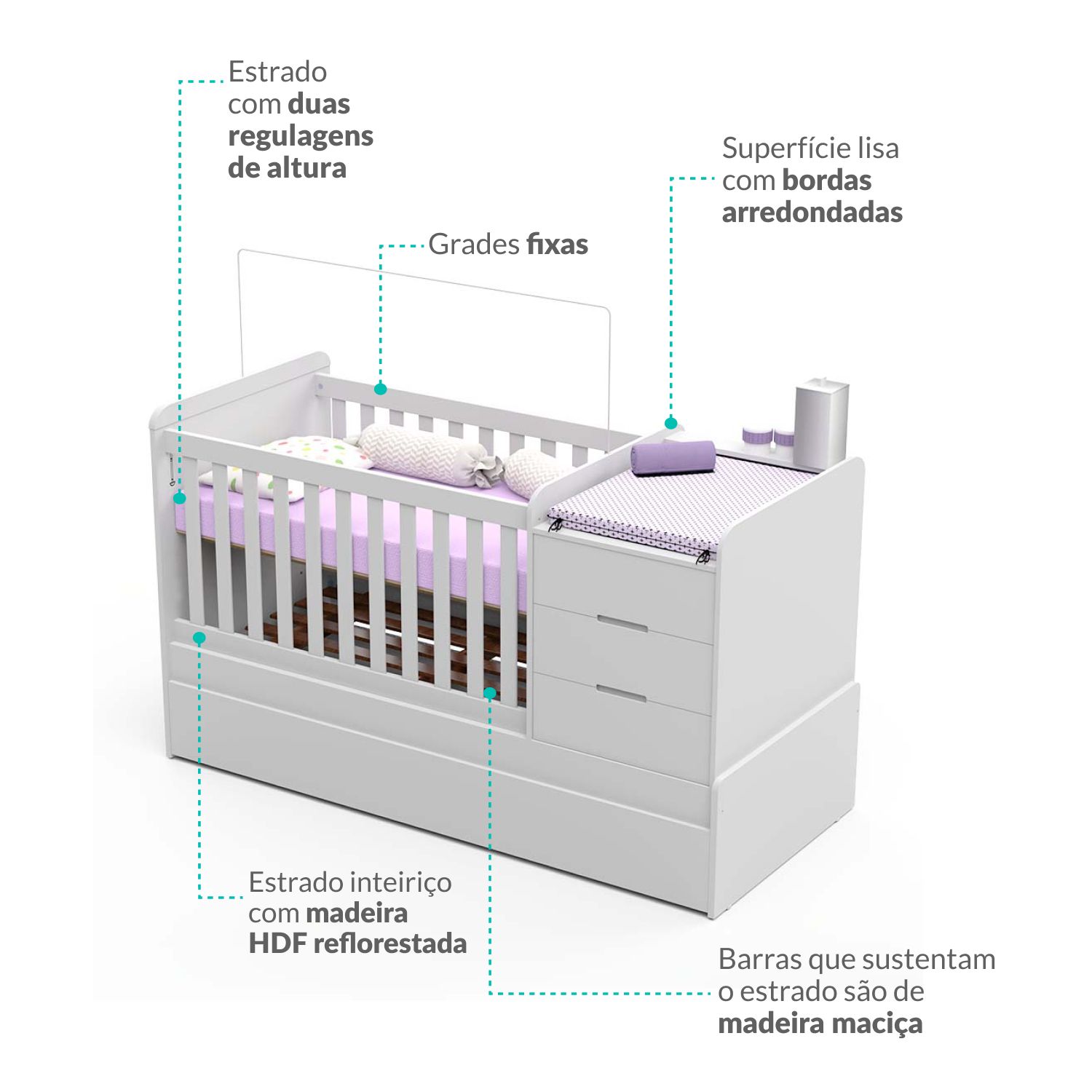 Berço com Trocador Branco Cléo