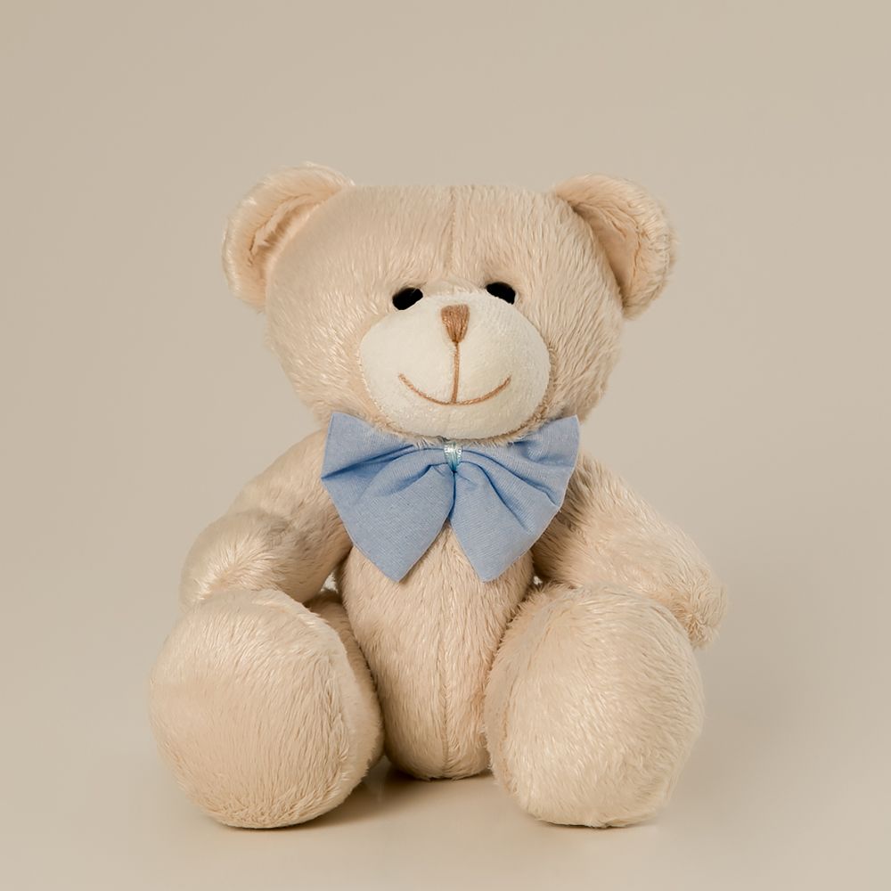 Urso de Pelúcia Bege com Laço Azul 22cm