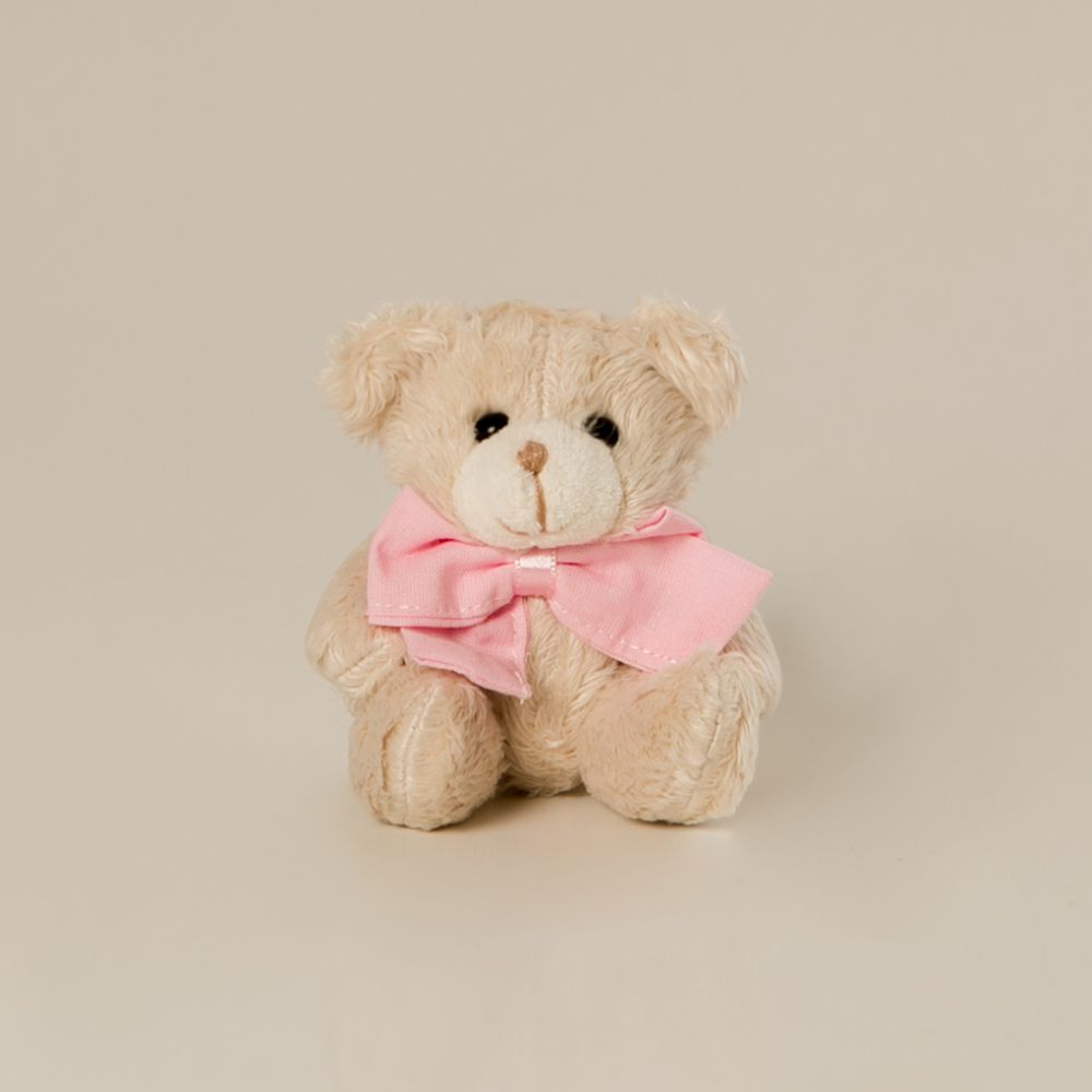 Ursa de Pelúcia Mini com Laço Rosa 10cm