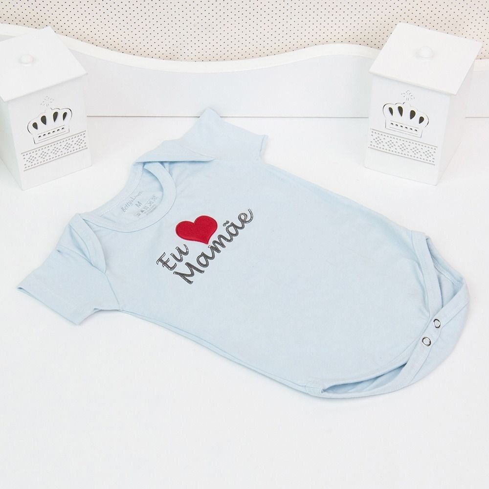 Body Manga Curta Eu Amo a Mamãe Azul Tam G