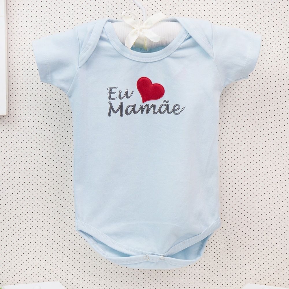 Body Manga Curta Eu Amo a Mamãe Azul Tam G