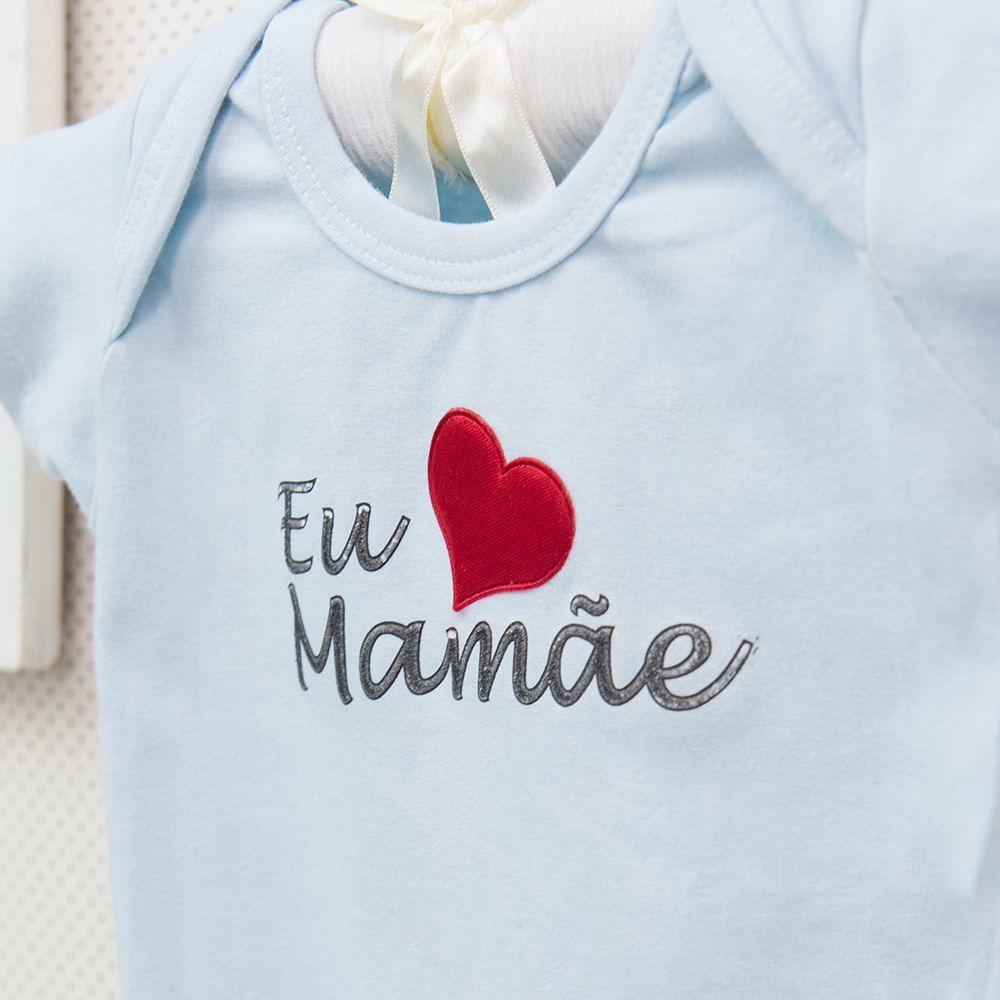 Body Manga Curta Eu Amo a Mamãe Azul Tam G