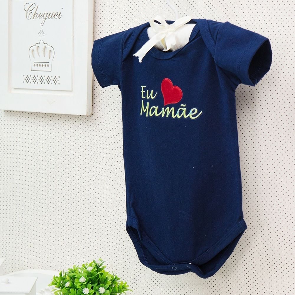 Body Manga Curta Eu Amo a Mamãe Azul Tam G