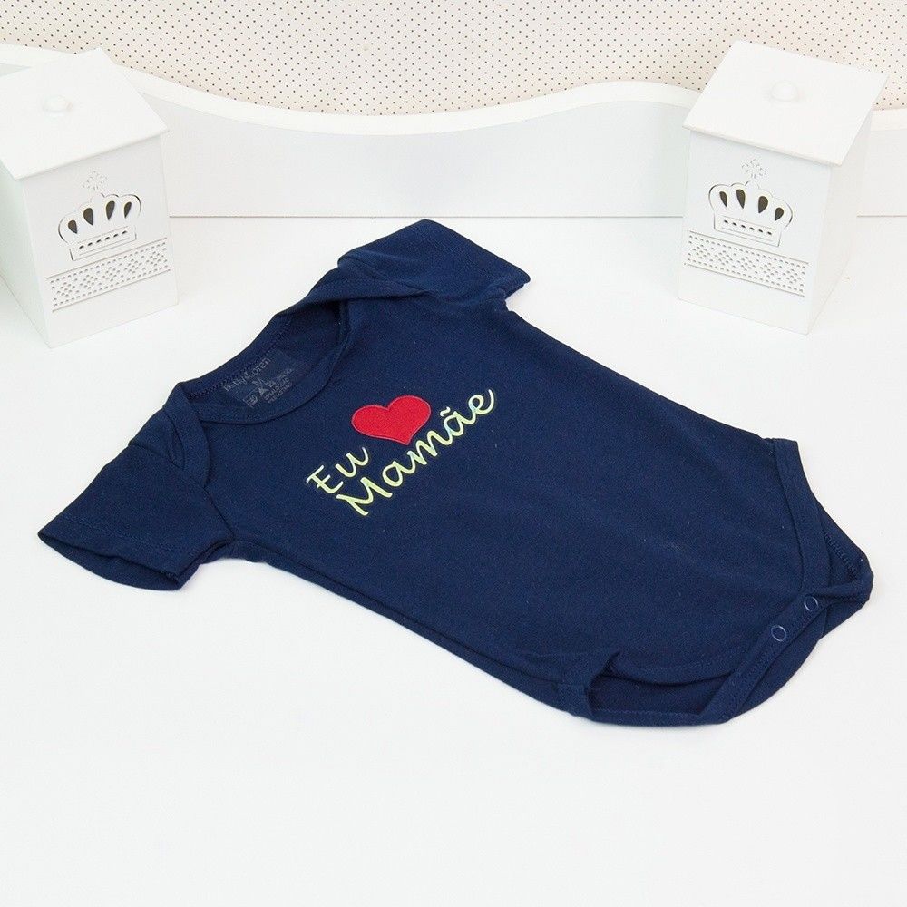 Body Manga Curta Eu Amo a Mamãe Azul Tam G