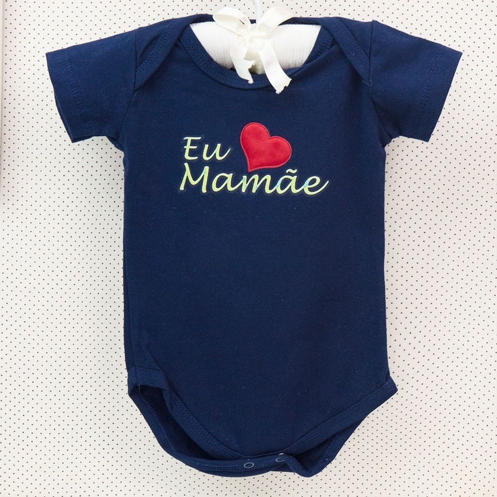 Body Manga Curta Eu Amo a Mamãe Azul Tam G