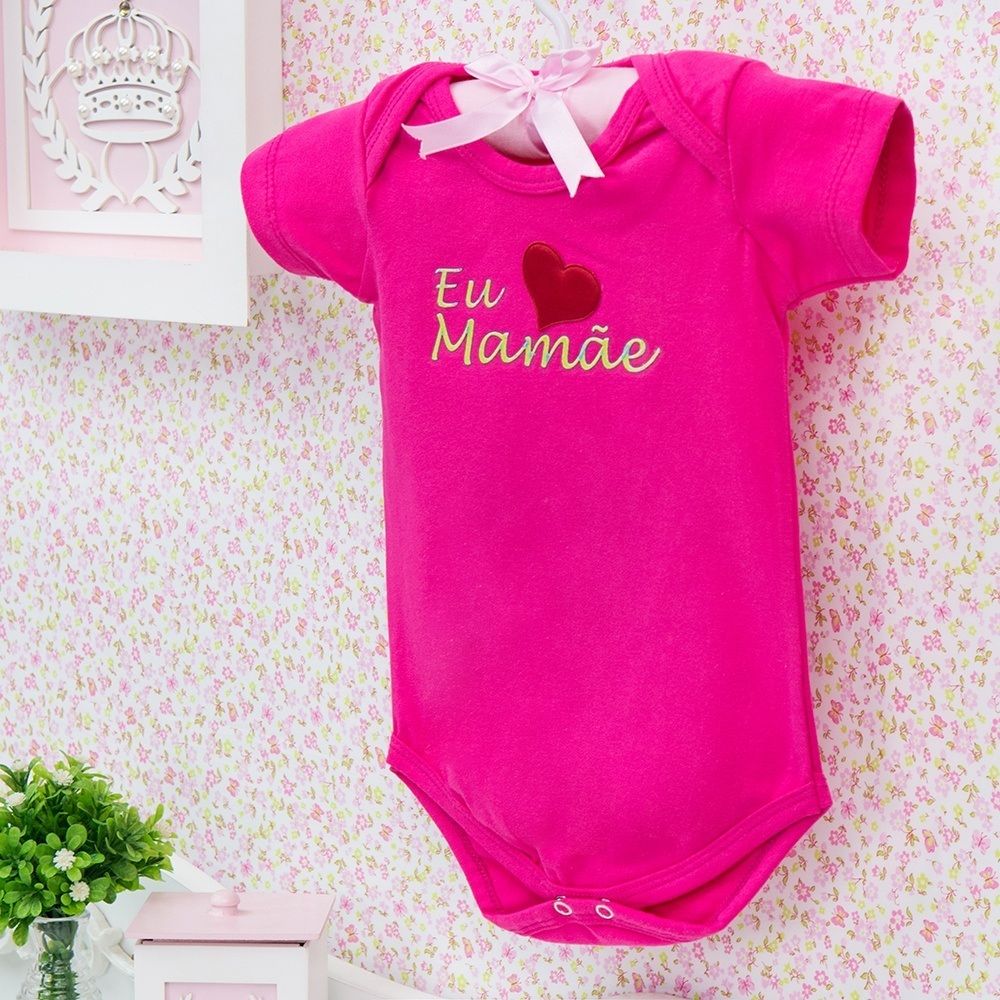 Body Manga Curta Eu Amo a Mamãe Azul Tam G