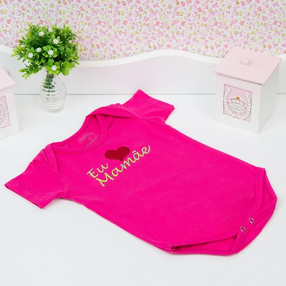 Body Manga Curta Eu Amo a Mamãe Azul Tam G