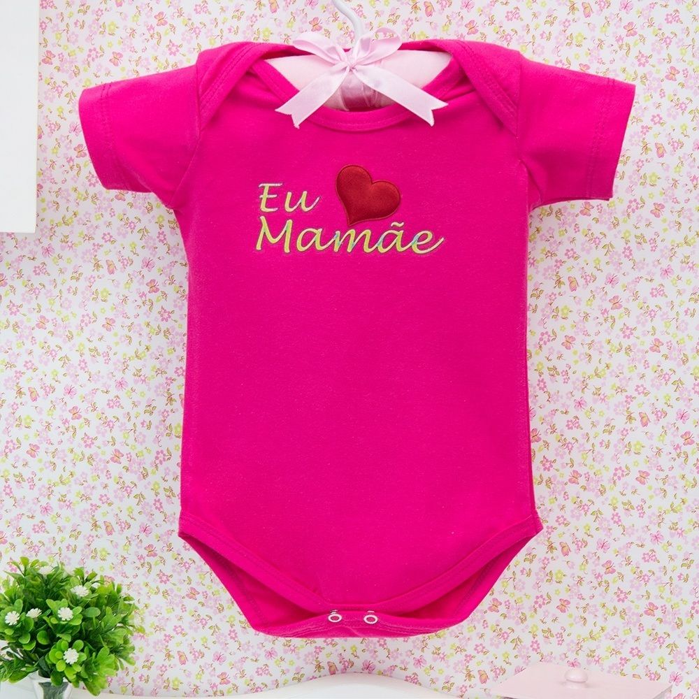 Body Manga Curta Eu Amo a Mamãe Azul Tam G