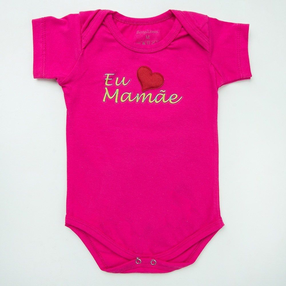 Body Manga Curta Eu Amo a Mamãe Azul Tam G