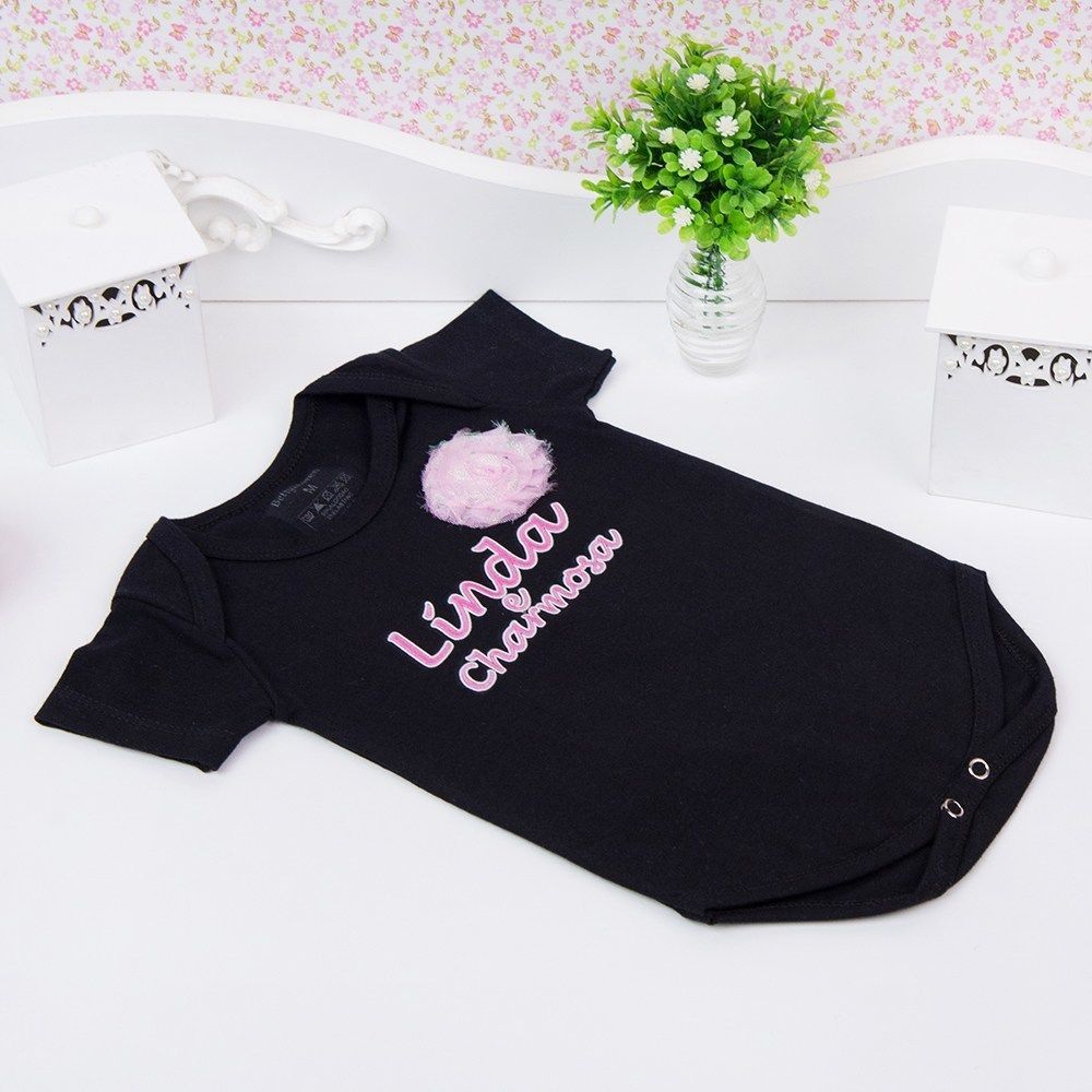 Body Manga Curta Linda e Charmosa Preto Tam GG