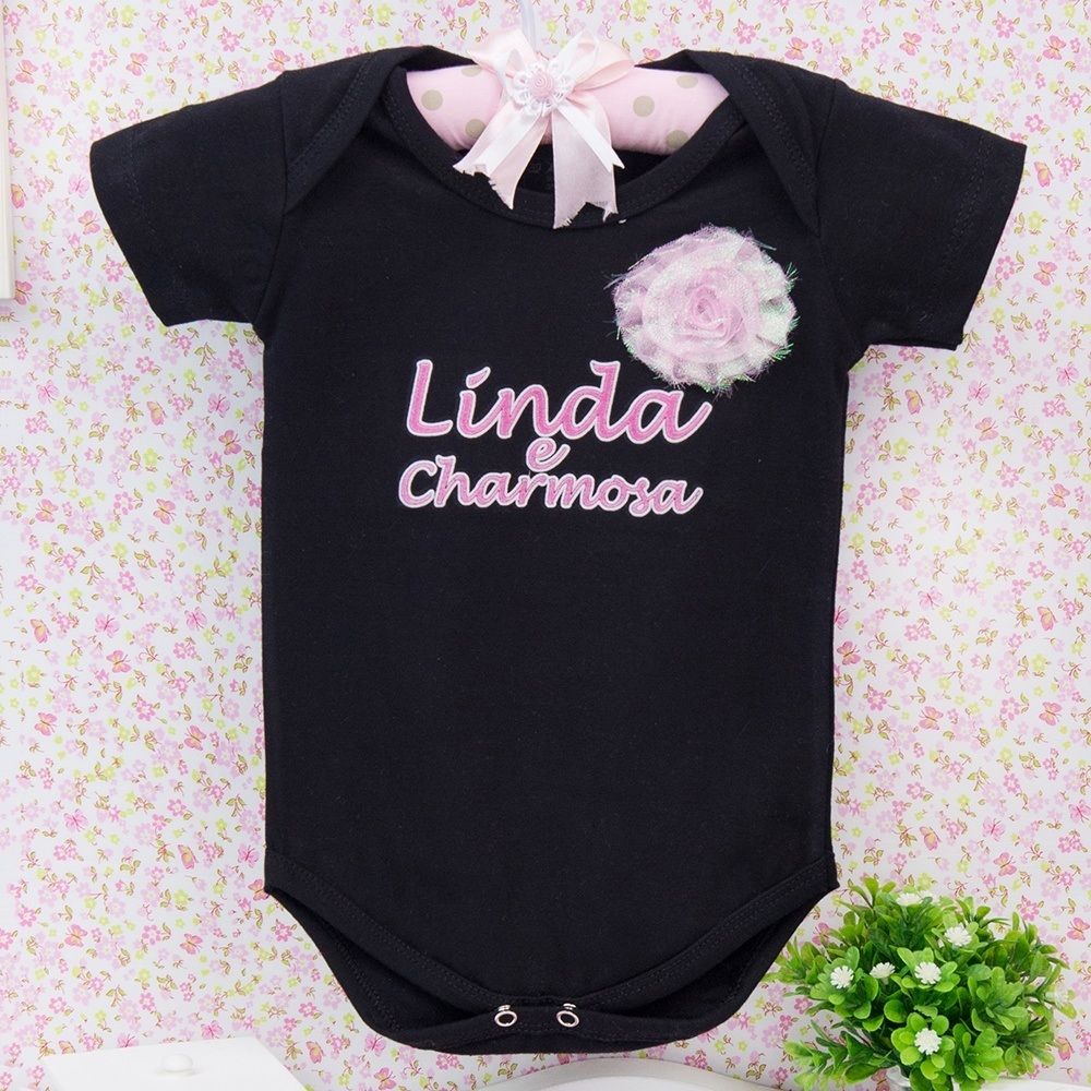 Body Manga Curta Linda e Charmosa Preto Tam GG