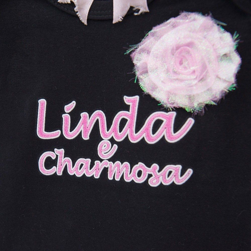 Body Manga Curta Linda e Charmosa Preto Tam GG