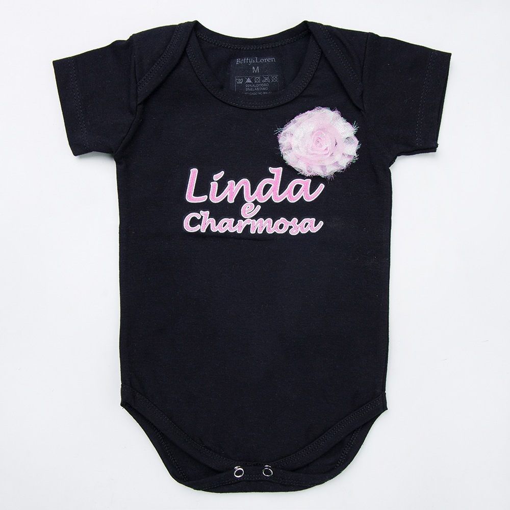 Body Manga Curta Linda e Charmosa Preto Tam GG