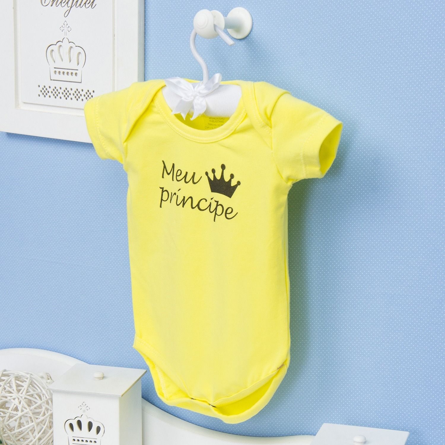 Body Manga Curta Meu Príncipe Amarelo 12 a 15 meses
