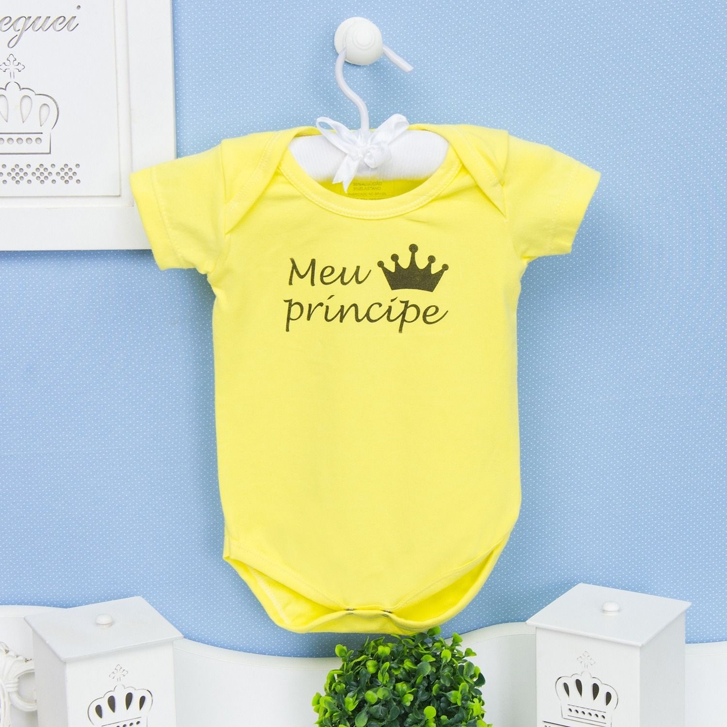 Body Manga Curta Meu Príncipe Amarelo 12 a 15 meses