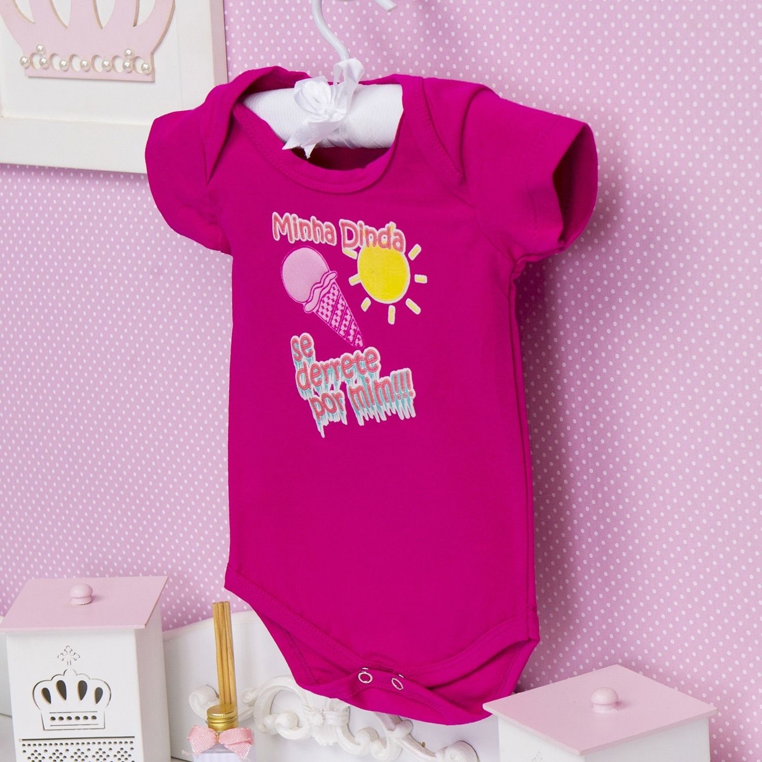 Body Manga Curta Minha Dinda se Derrete por Mim Pink Tam P