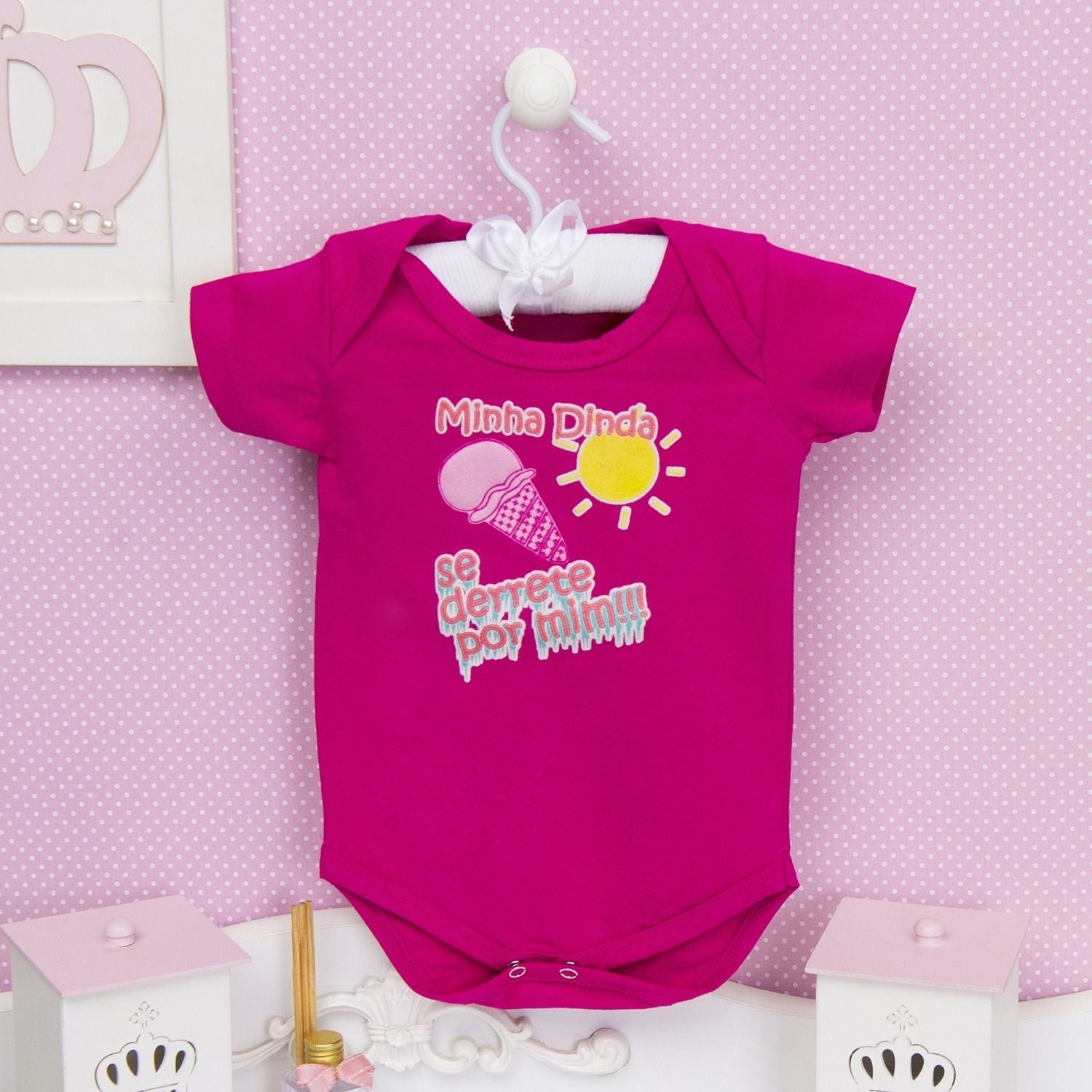 Body Manga Curta Minha Dinda se Derrete por Mim Pink Tam P