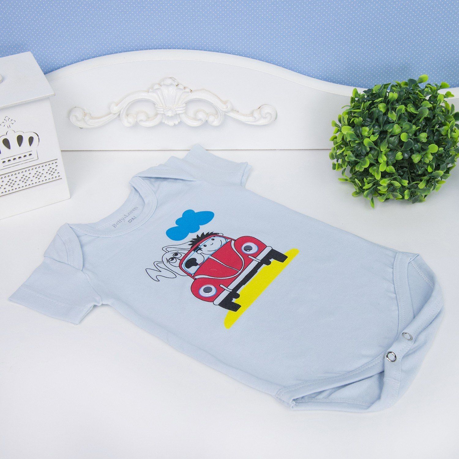 Body Manga Curta Fusquinha Azul Tam P