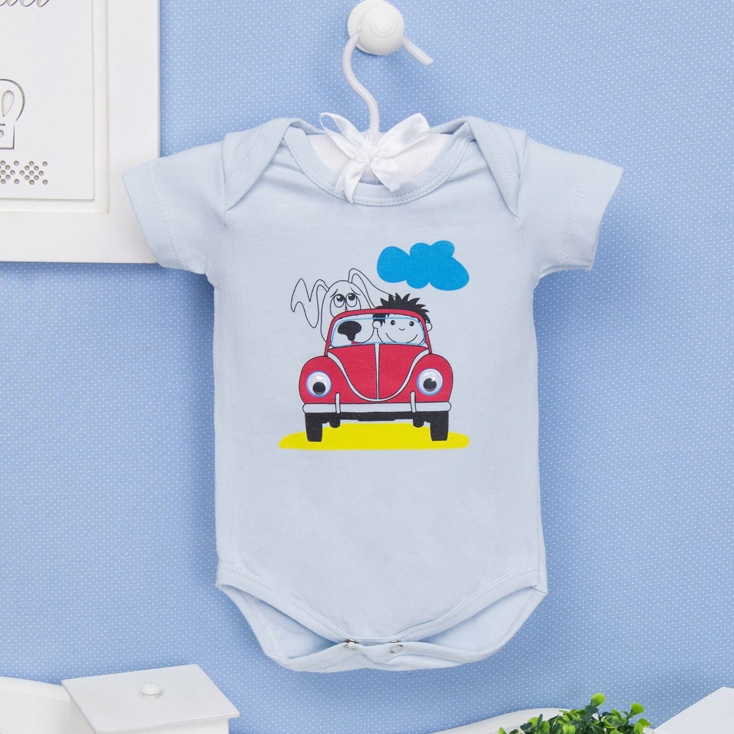 Body Manga Curta Fusquinha Azul Tam P