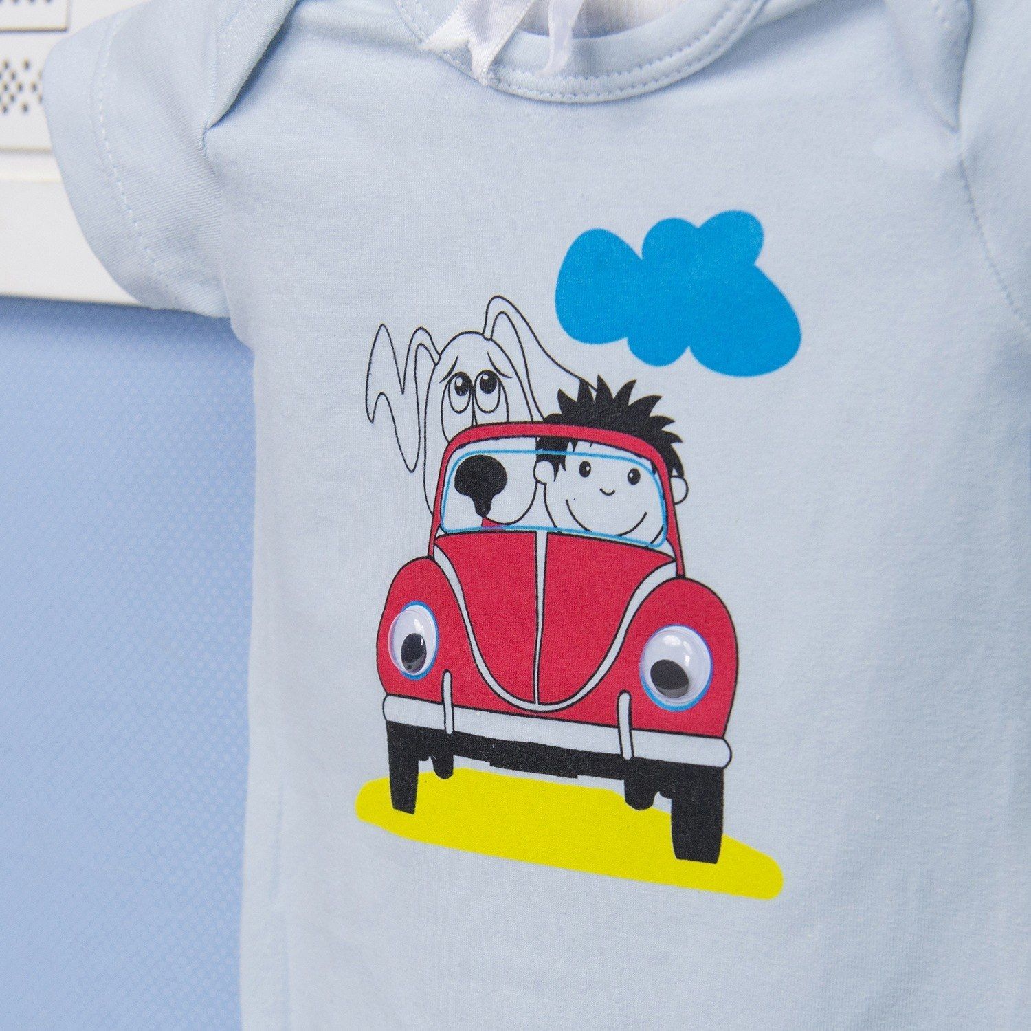 Body Manga Curta Fusquinha Azul Tam P