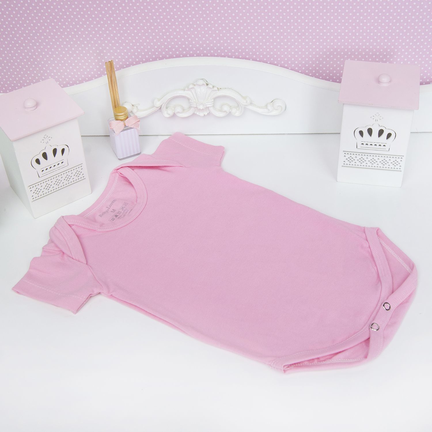 Body Manga Curta Liso Rosa 3 a 6 Meses