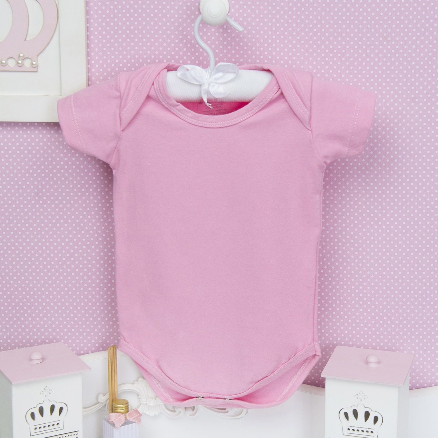 Body Manga Curta Liso Rosa 3 a 6 Meses