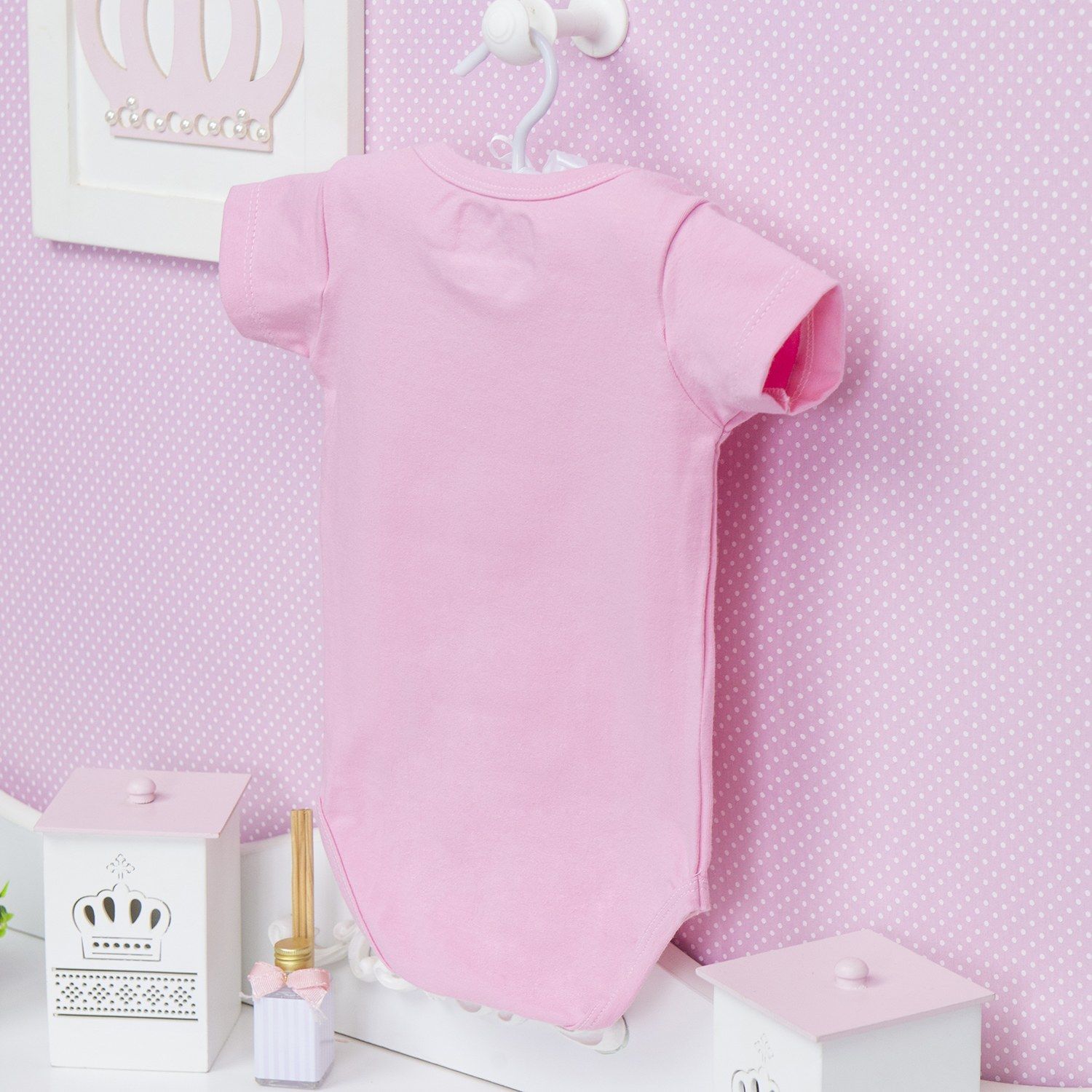 Body Manga Curta Liso Rosa 3 a 6 Meses