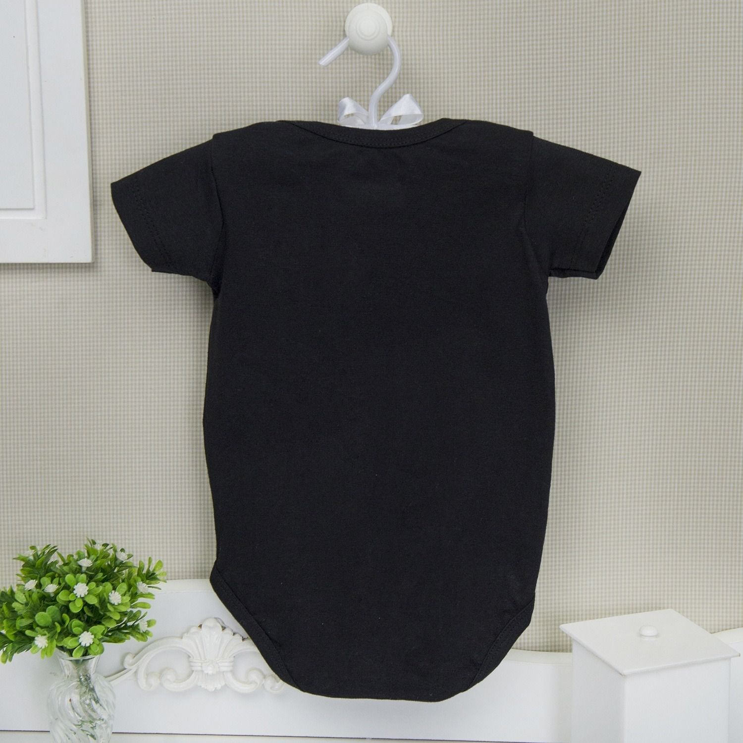 Body Manga Curta Liso Preto 9 a 12 Meses