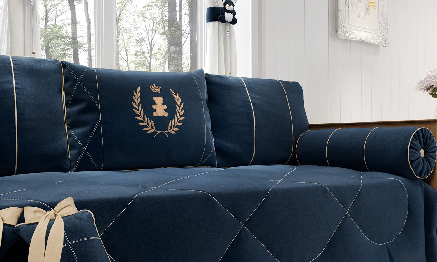 Kit Cama Babá Realeza Marinho Premium