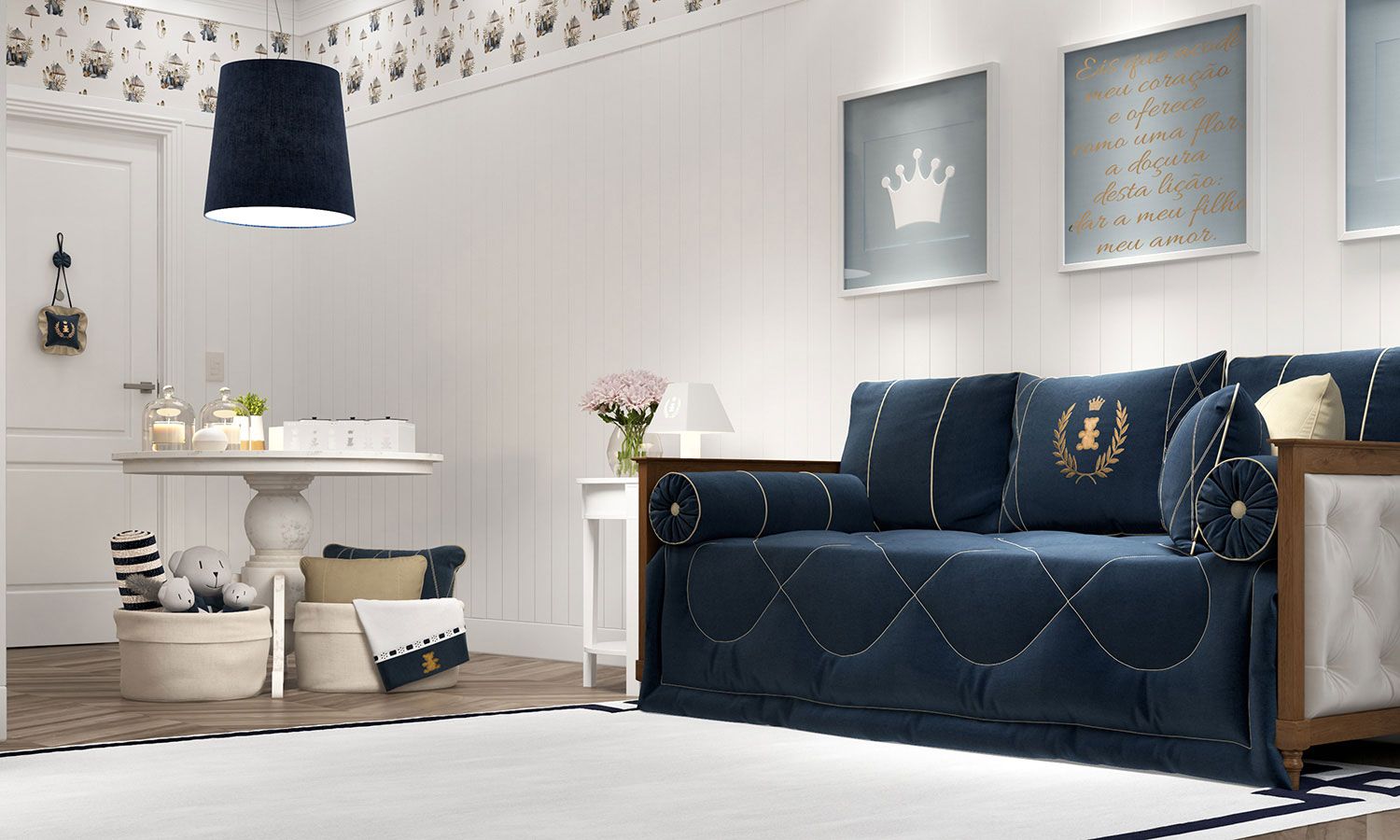 Kit Cama Babá Realeza Marinho Premium