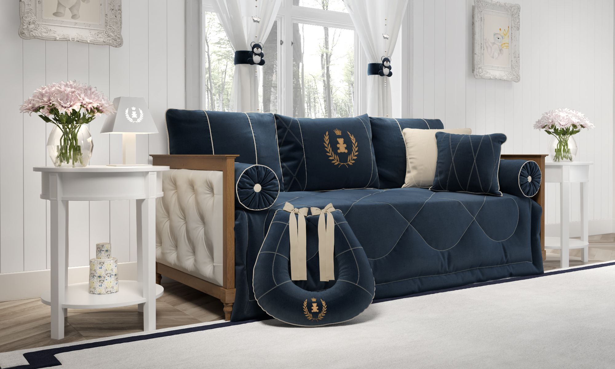 Kit Cama Babá Realeza Marinho Premium