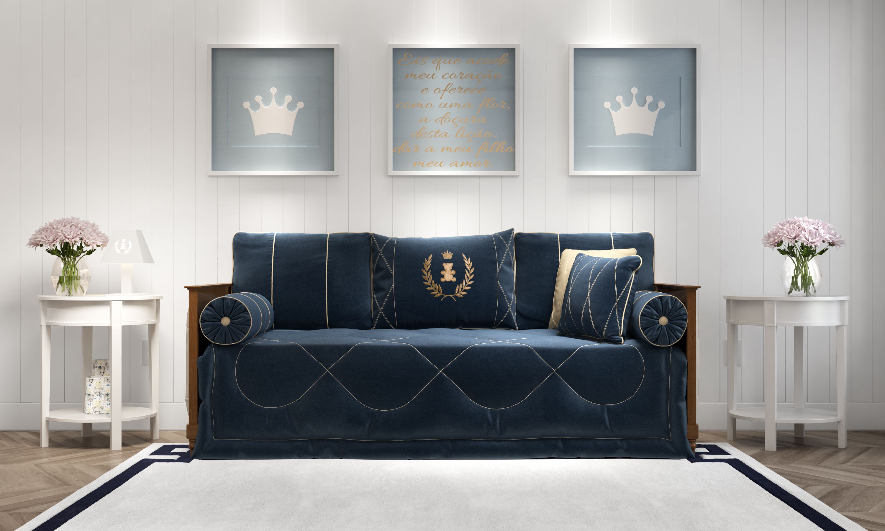 Kit Cama Babá Realeza Marinho Premium