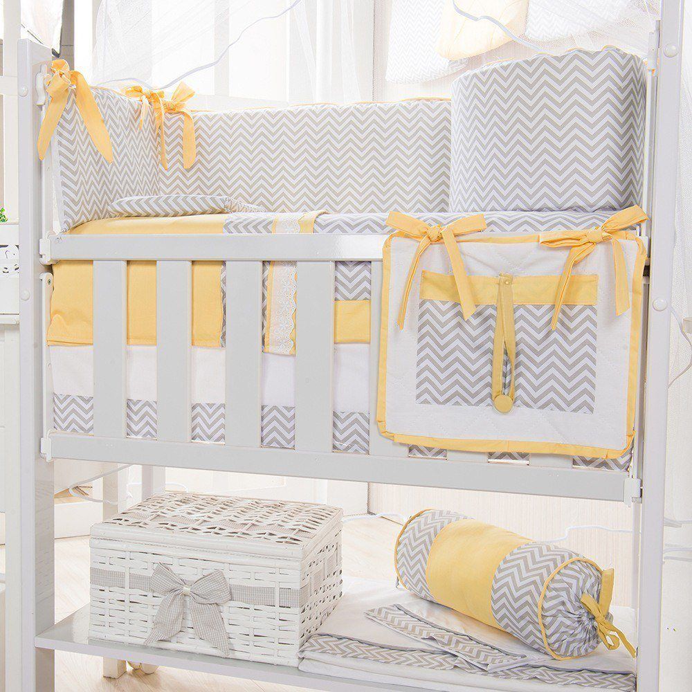 Kit Mini Berço Baby Chevron Amarelo
