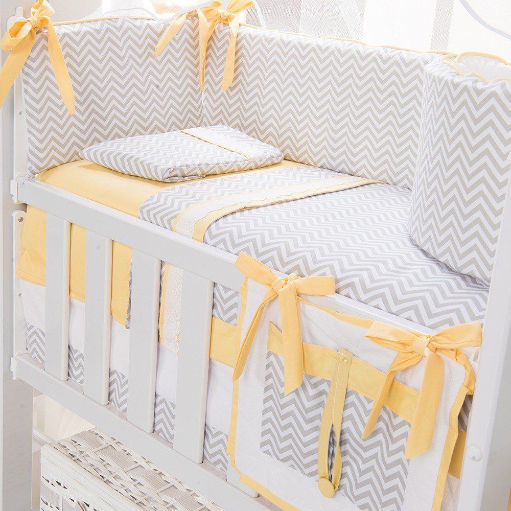 Kit Mini Berço Baby Chevron Amarelo
