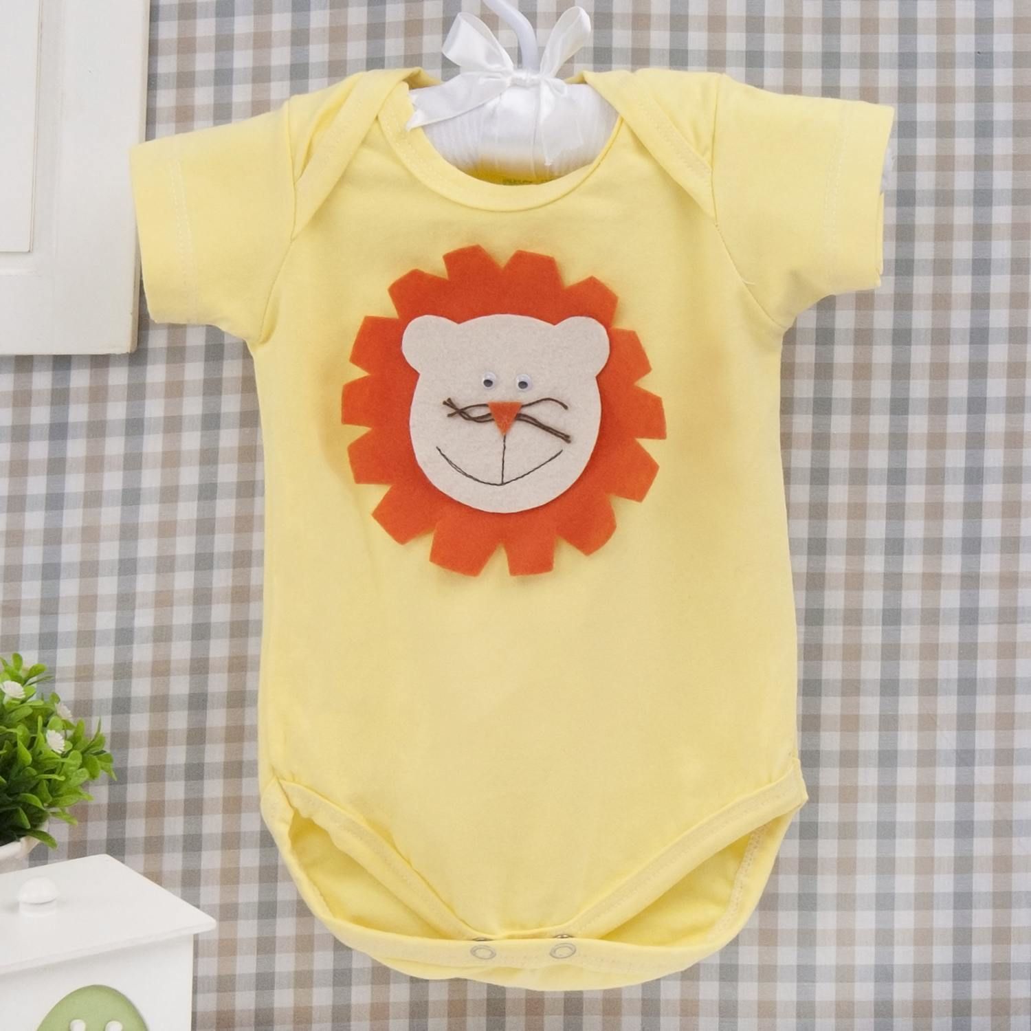 Body Manga Curta Leão Palha Tam P