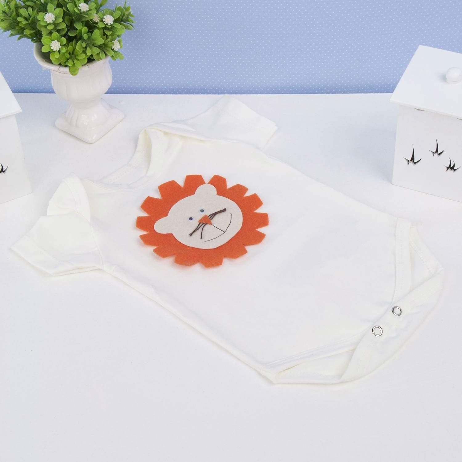 Body Manga Curta Leão Palha Tam P