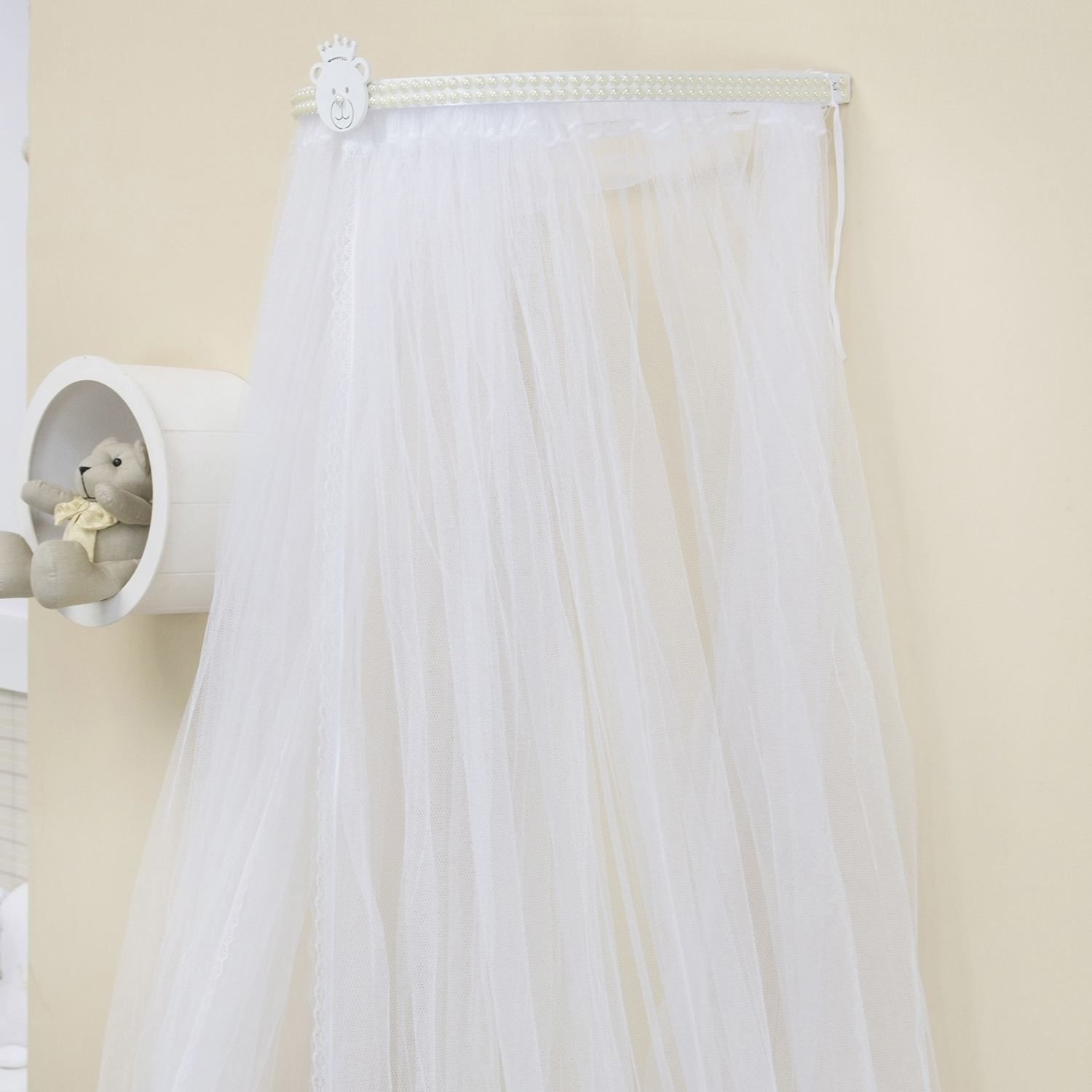 Dossel Berço Decorado Ursinho com Pérolas