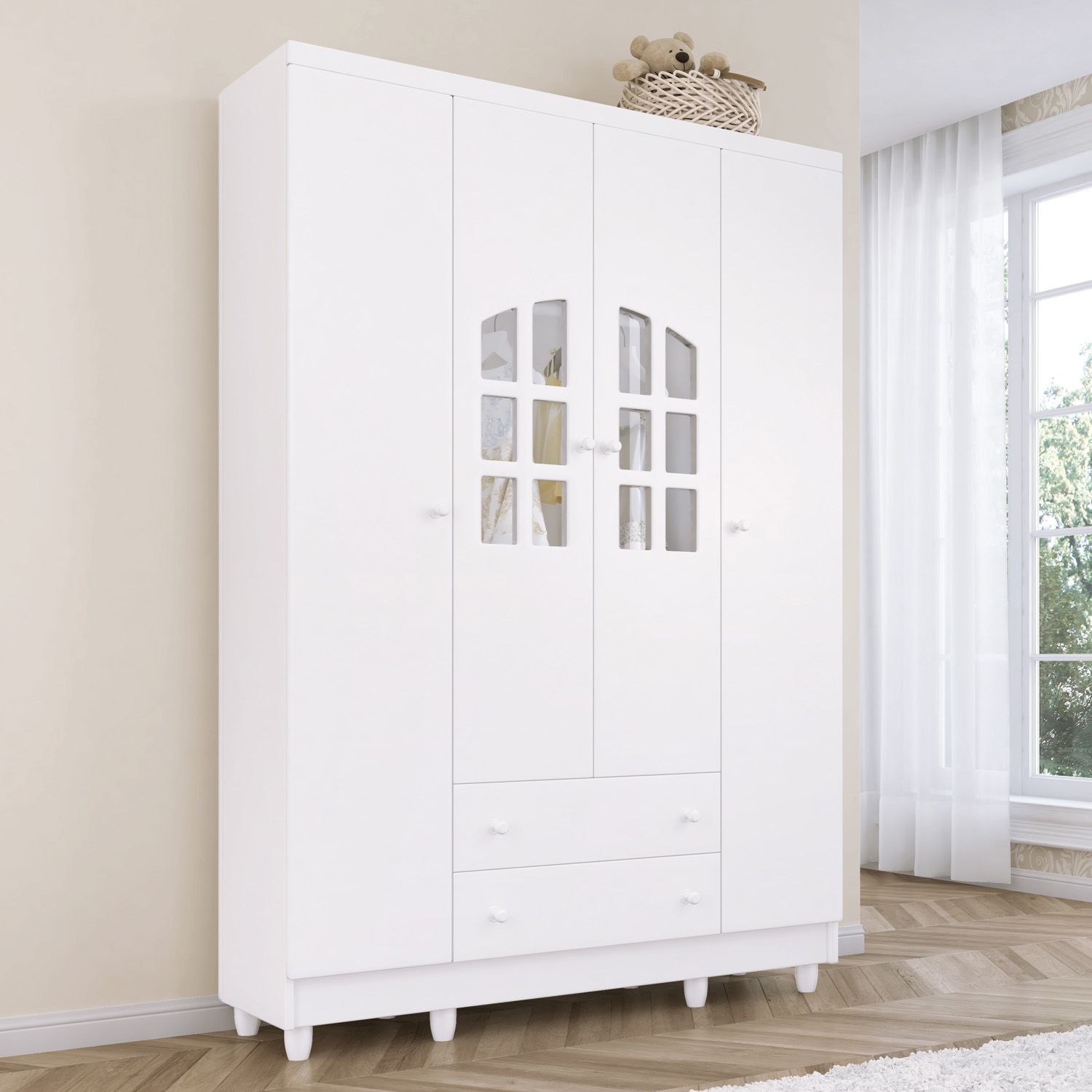 Guarda Roupa Infantil Branco 4 Portas Luxo