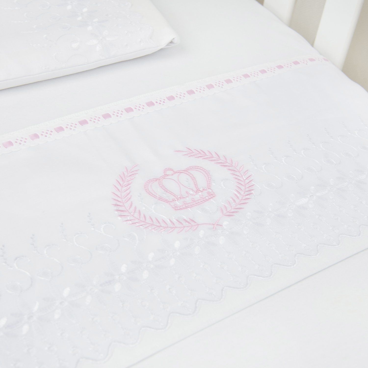 Jogo de Lençol Berço Bordado Príncipe Azul e Branco 3 Peças