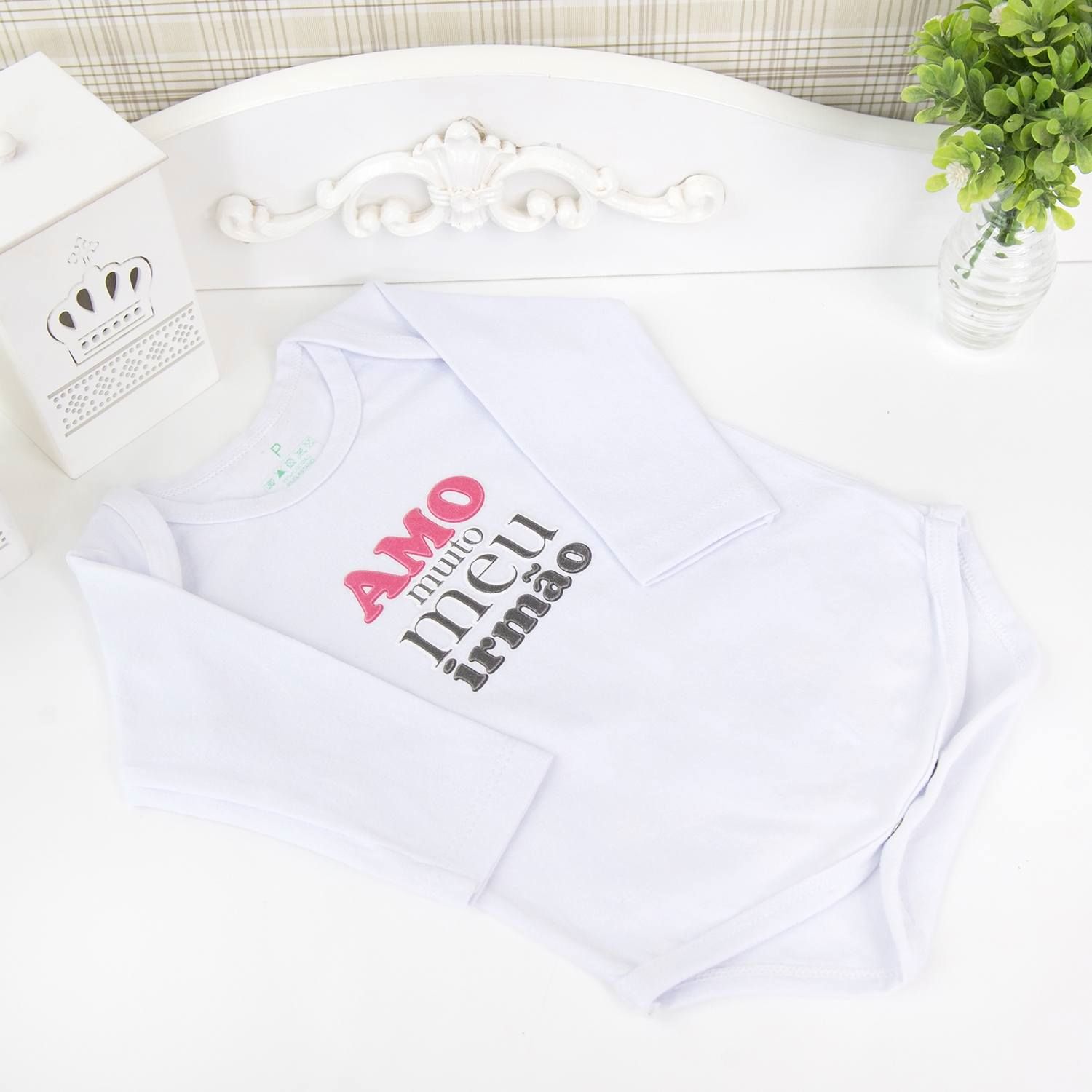 Body Manga Longa Amo Muito Meu Irmão Branco Tam M