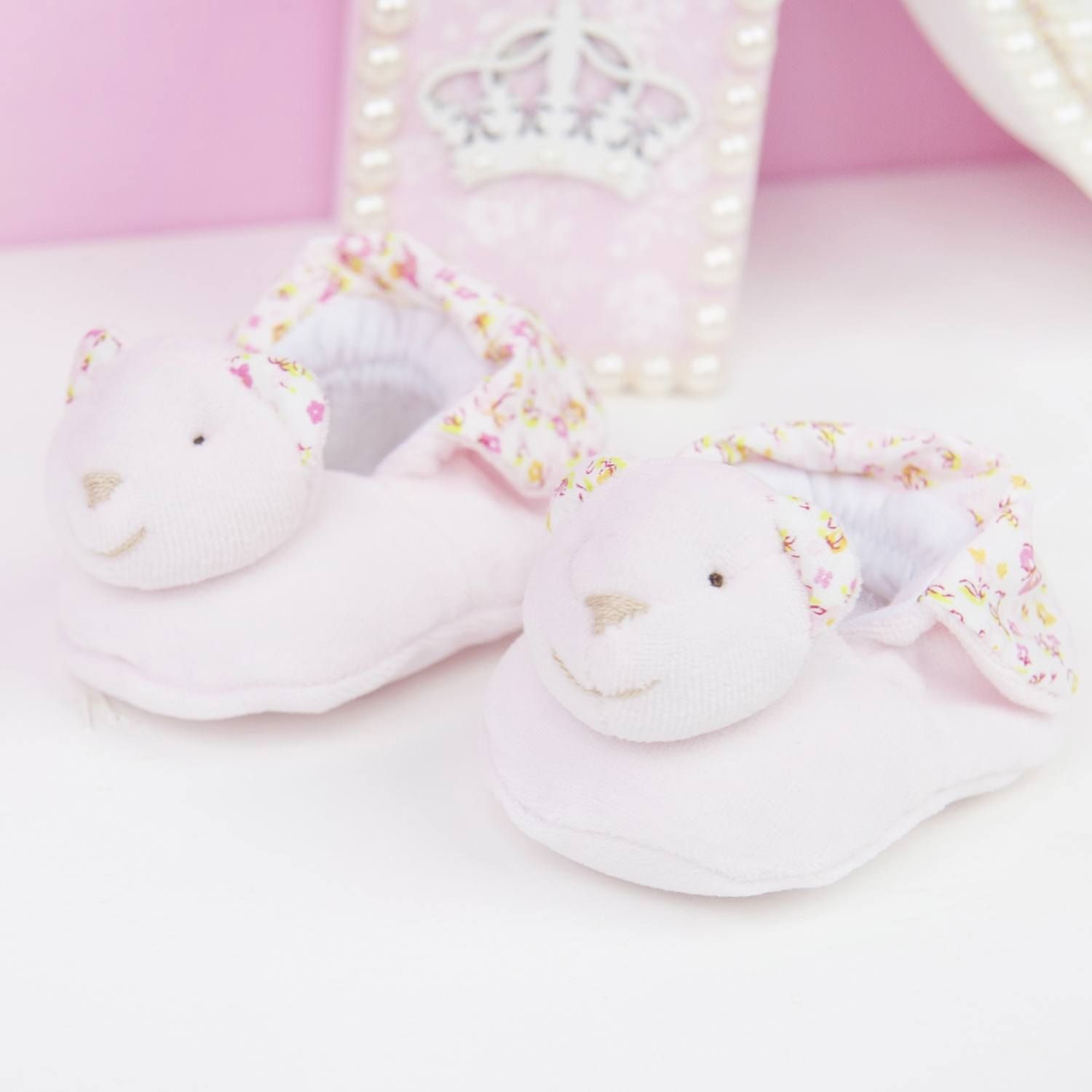 Conjunto Naninha De Bebê e Pantufa Floral Rosa