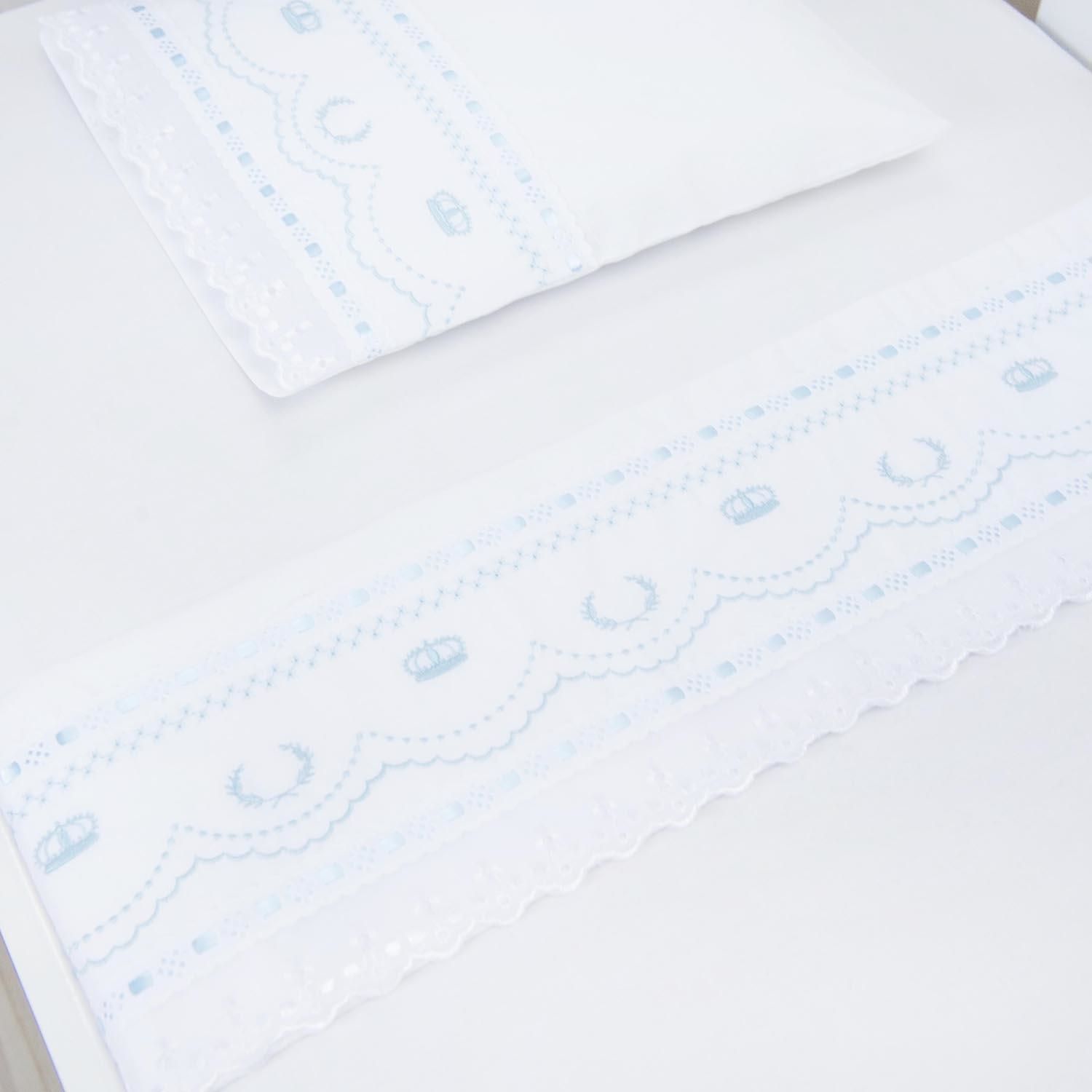 Jogo de Lençol Berço Bordado Mariana Branco 3 Peças