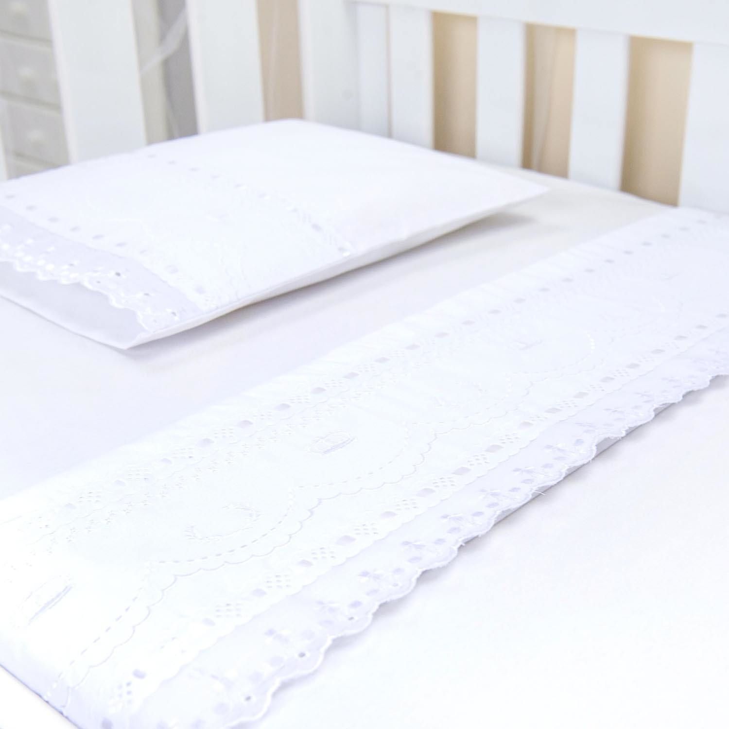 Jogo de Lençol Berço Bordado Mariana Branco 3 Peças