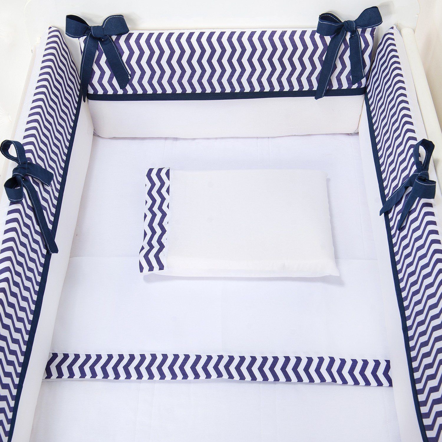 Kit Mini Berço Chevron Marinho