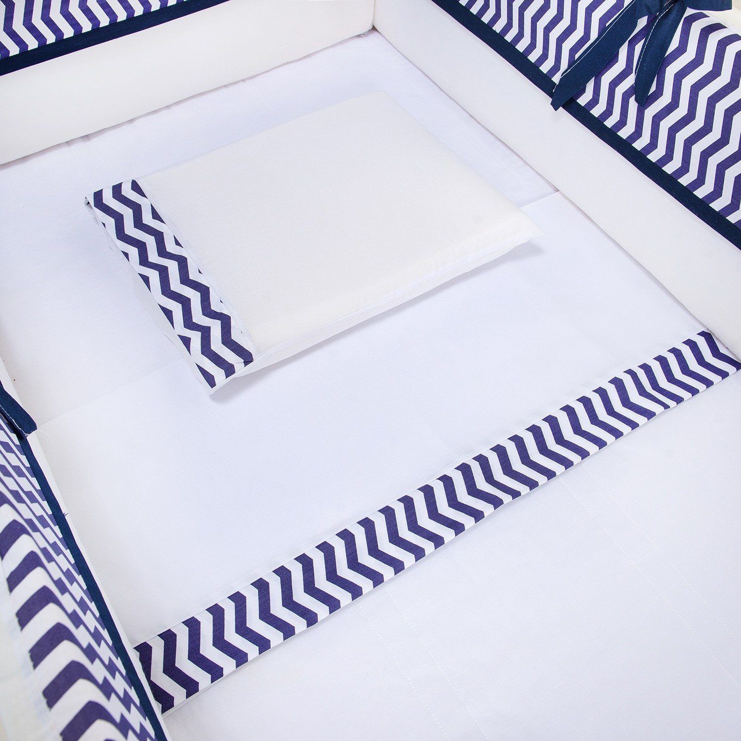 Kit Mini Berço Chevron Marinho