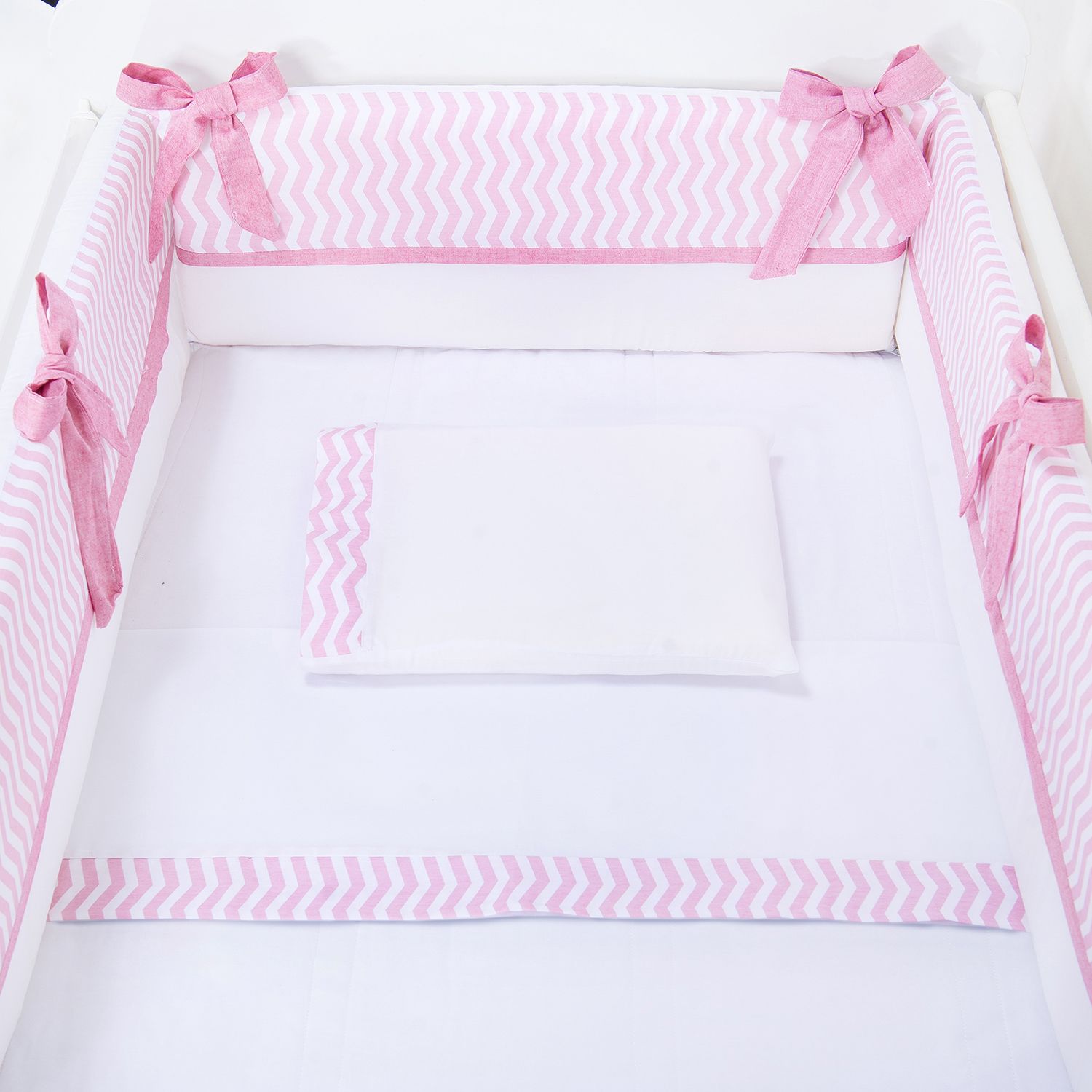 Kit Mini Berço Chevron Rosa