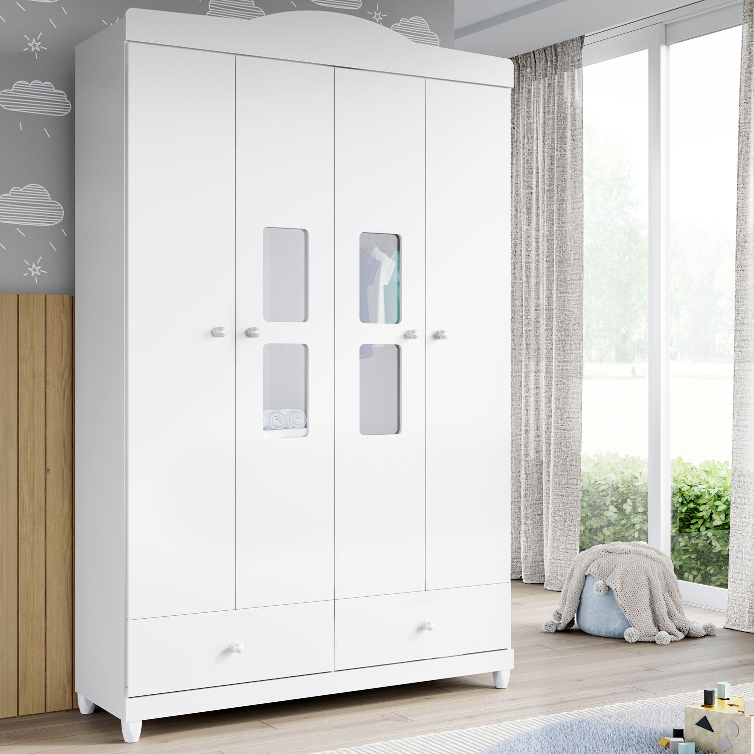Guarda Roupa Infantil Branco 4 Portas Mila